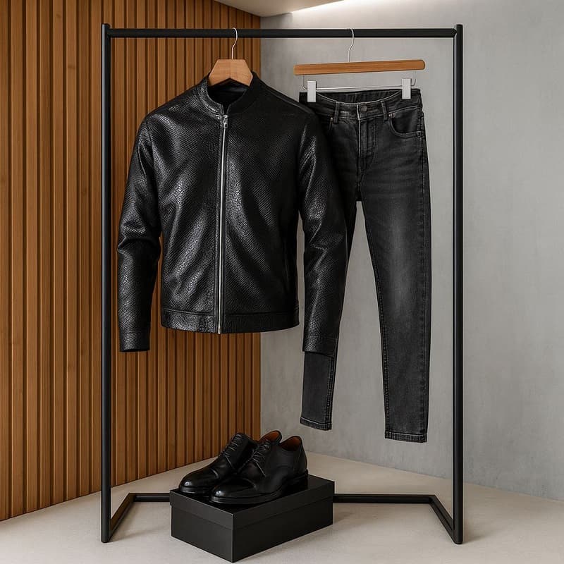 کاپشن چرم طرح پوست مار ساده مردانه مدل Yasan