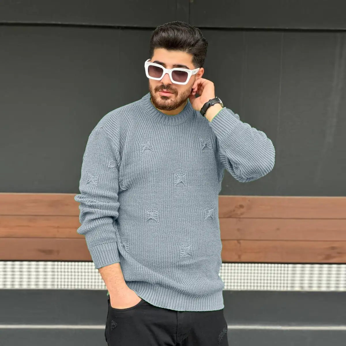 پلیور زاپ دار طوسی مردانه مدلDeta