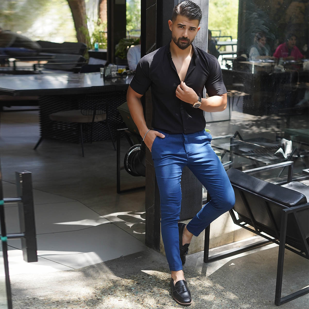 پیراهن آستین کوتاه مشکی مردانه مدل Diesel